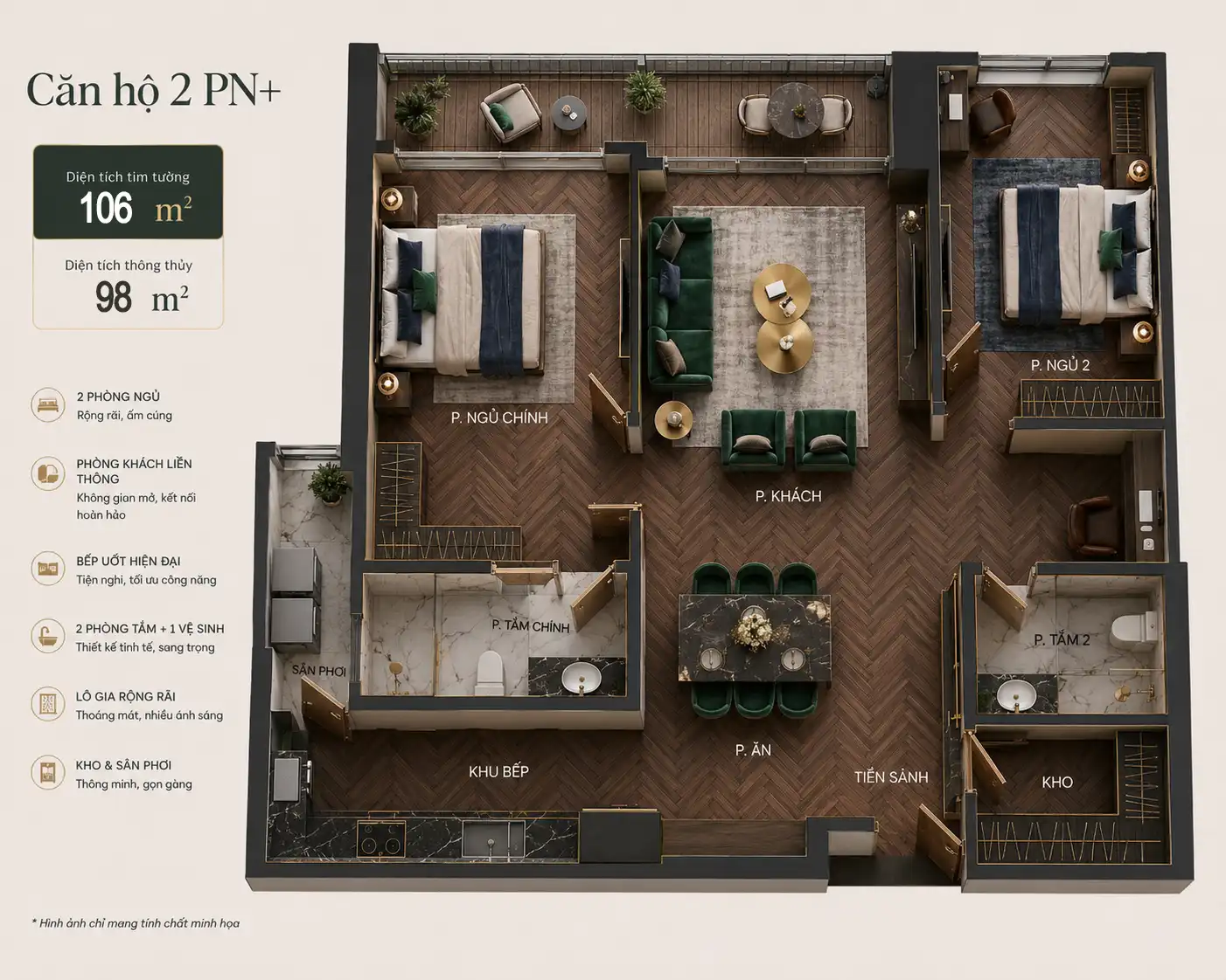 Layout thiết kế & thực tế căn hộ M-0607 - Ảnh 2