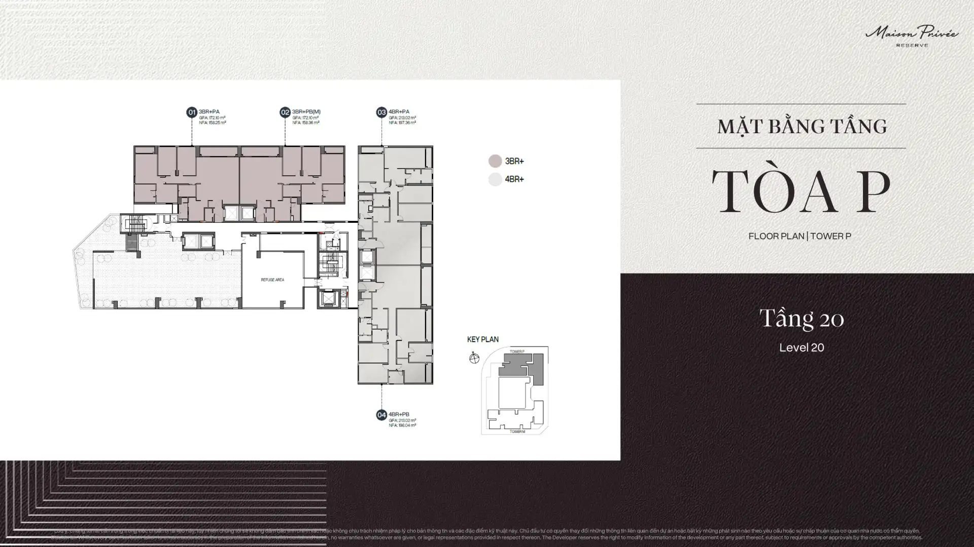Mặt bằng tầng điển hình tòa P tầng 20 Chung cư Maison Privee