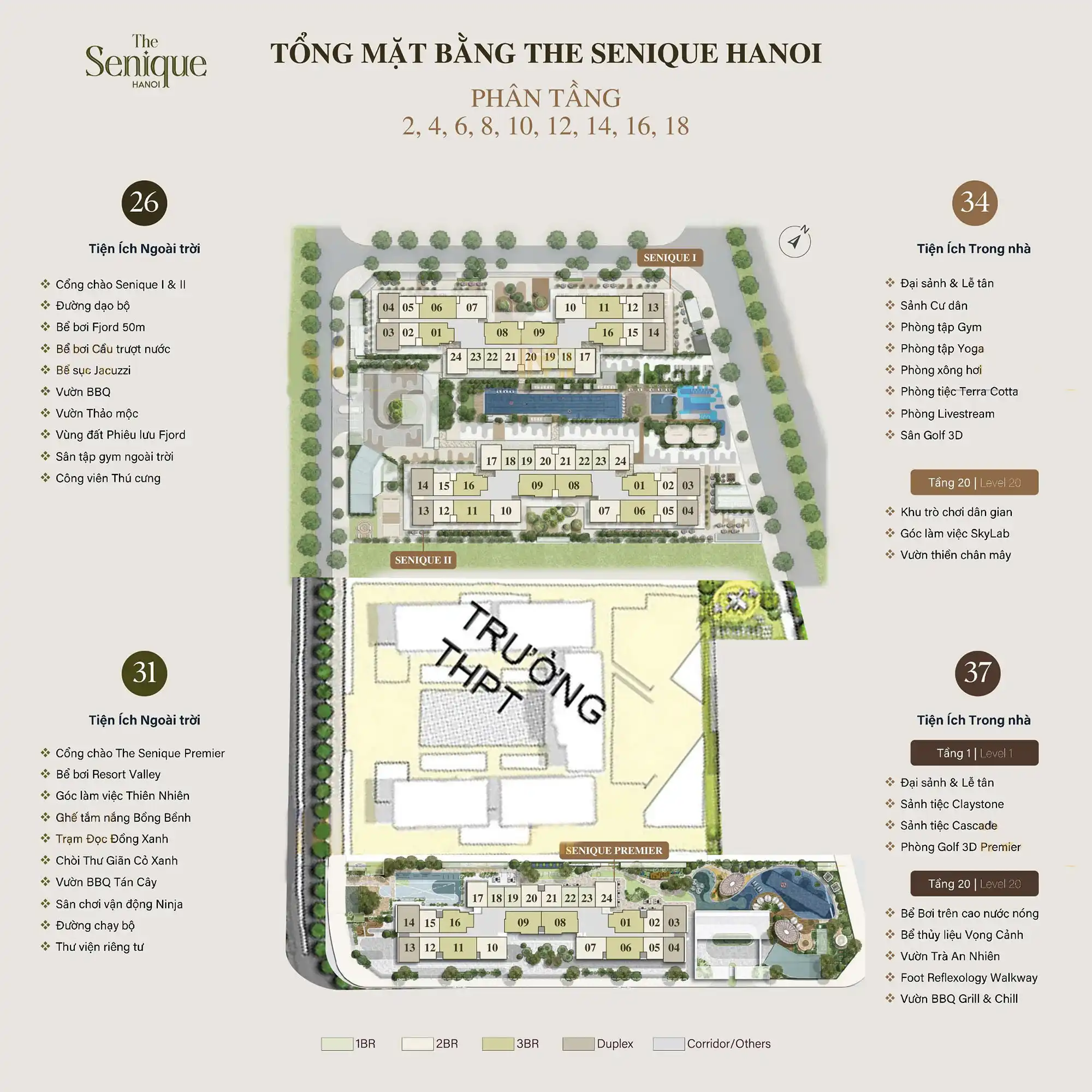 Mặt bằng quy hoạch tổng thể 3 tòa tháp The Senique Hanoi